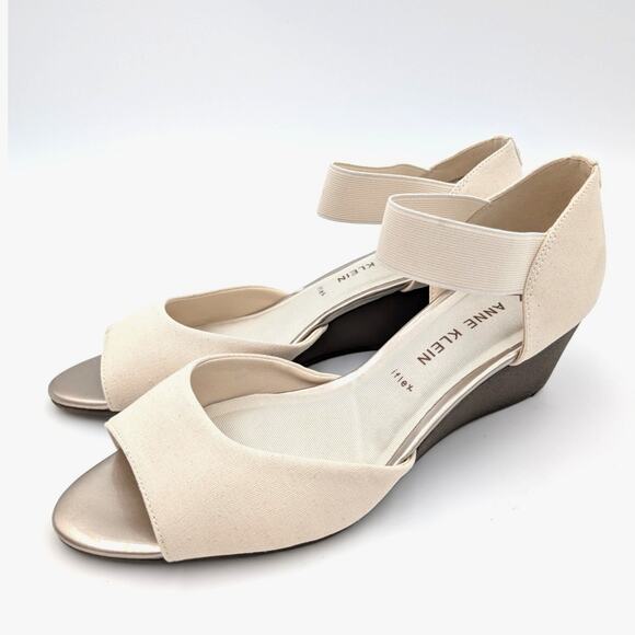 Anne Klein Tatiana Wedge Heel Sandal Women's Natural Fabric Size US9.5M EU40 - Picture 1 of 10